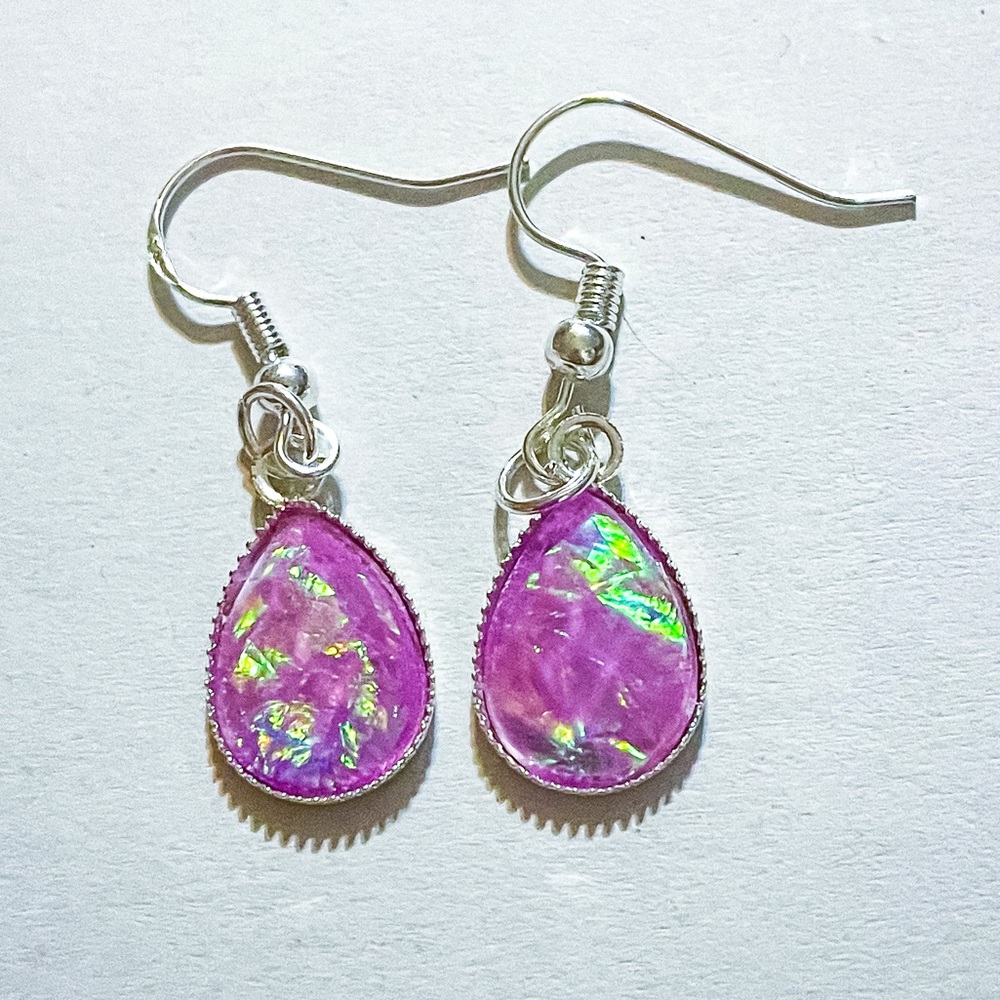 Opalescent Purple Teardrop Dangle Earrings